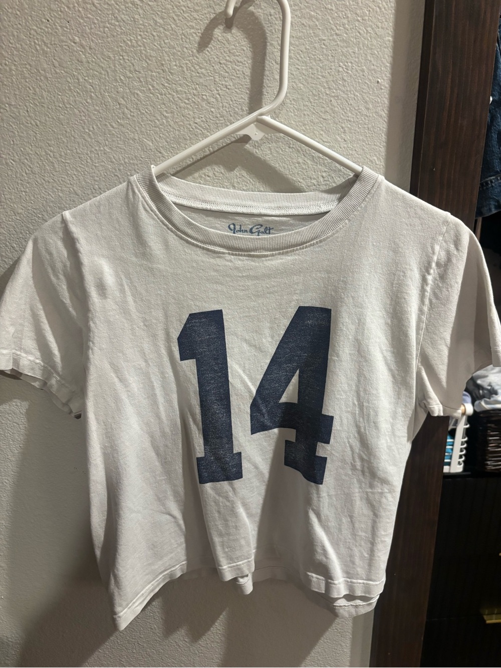 Brandy Melville White Tee with Navy '14' Graphic